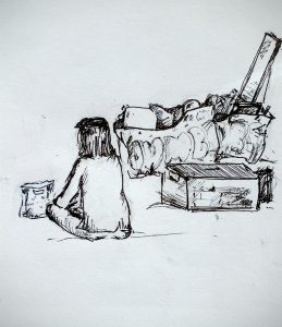 Nach dem Großeinkauf für die Einrichtung des Zeltes bringen wir die vollen Tüten ins Camp