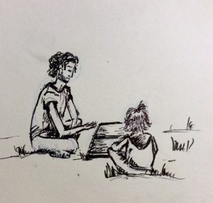 Die Kinder haben ihre eigenen Backgammon-Regeln.